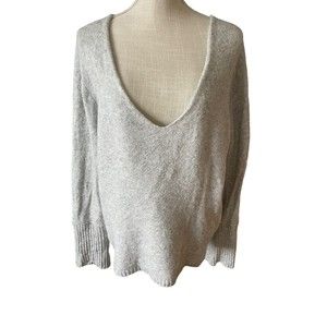 Something Navy Gray Knit V-Neck‎ Sweater Womens Size Medium